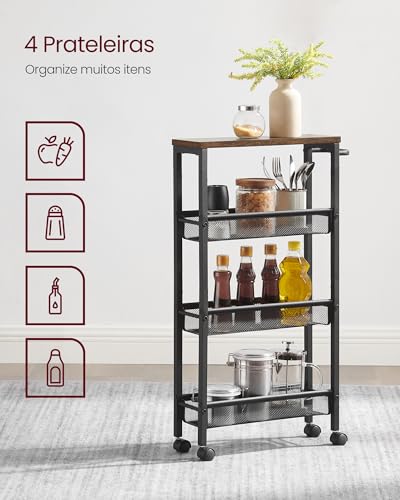 4-Tier Slim Rolling Storage cart with Wheels, 5.1 Inches, Metal