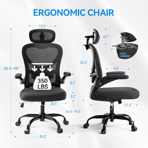 Ergonomic Office Chair, Mesh Home Office Desk Chairs with 3D Headrest