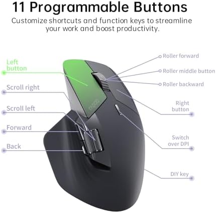 Rapoo MT760 Multi-Device Wireless Mouse, Bluetooth 5.0 and 2.4G Multi-Mode Connection, Up to 4 Devices, 11 Programmable Buttons, 4K DPI, 90 Days Battery Life, PC, Matte Black