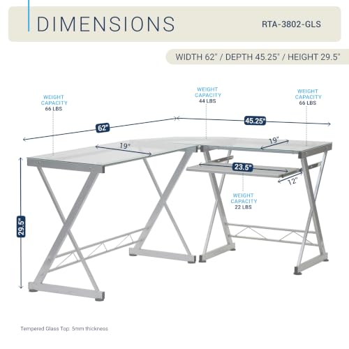 L Shaped Desk with Keyboard Tray & Tempered Glass Desktop