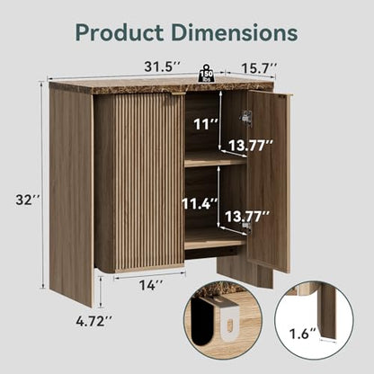 31.5" Fluted Sideboard Buffet Cabinet with Storage, Natural Oak