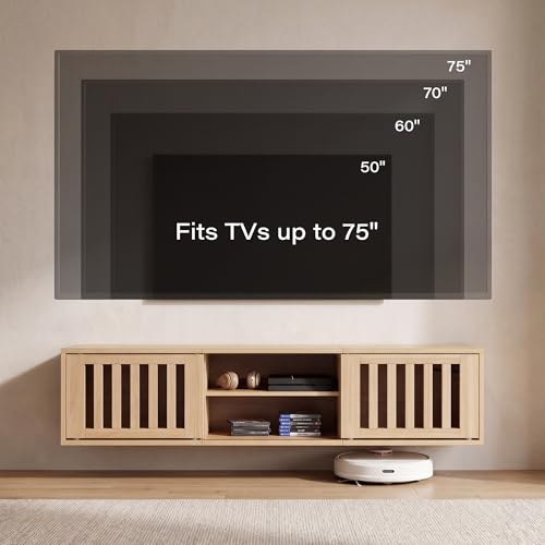 58" Floating TV Stand Wall Mounted with Power Outlet, Natural