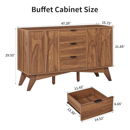 Buffet Cabinet with Storage, 47.2" Storage Cabinet with 3 Drawers