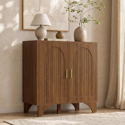 Mid Century Modern Buffet Cabinet Arched Doors Walnut Storage Sideboard