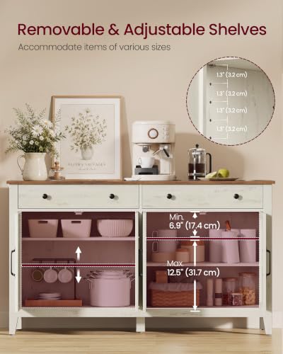 Farmhouse Buffet Cabinet, Coffee Bar with 2 Drawers