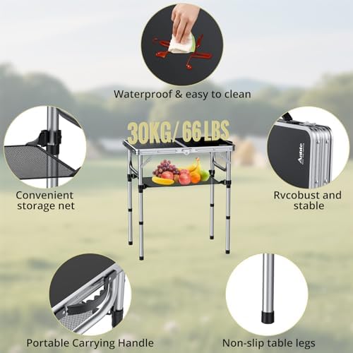 Anbte 2ft Folding Camping Table, 23"x 16" Small Folding Table Portable