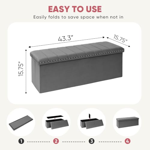 43 Inches Velvet Storage Ottoman Bench
