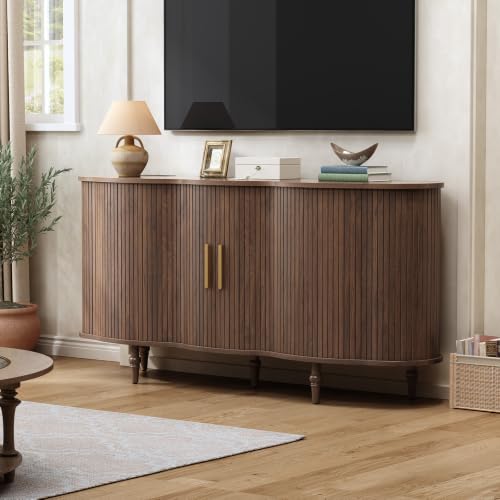 63" Fluted Sideboard Buffet Cabinet with Storage (Walnut)