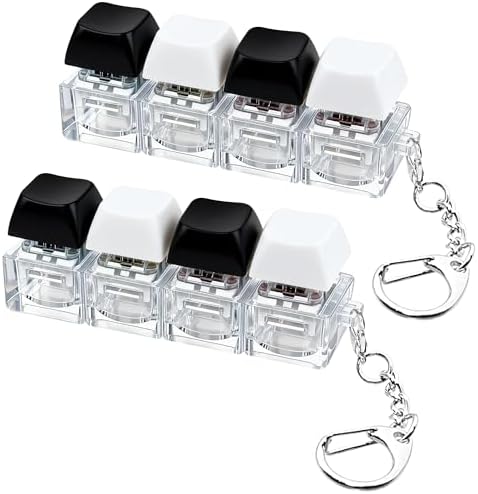 2 Psc Keyboard Fidget Toy, Keyboard Fidget Keychain 4-in-1 Keyboard Decompression Button Finger Clicker Toys, Button Stress Relief Fidget Gifts for Adult to Relief Stress (Black+White)
