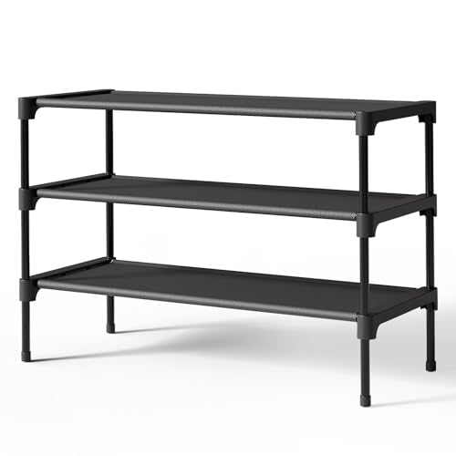 Shoe Rack - Non-Woven Shoe Rack Shelf, 27.5" Wide - 3 Tier, Black