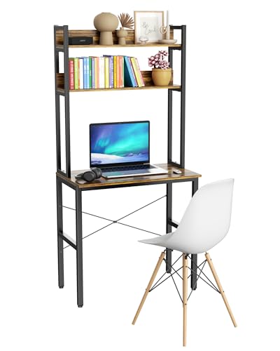 Small Desk with Shelves, Computer Desk with Hutch, 31"