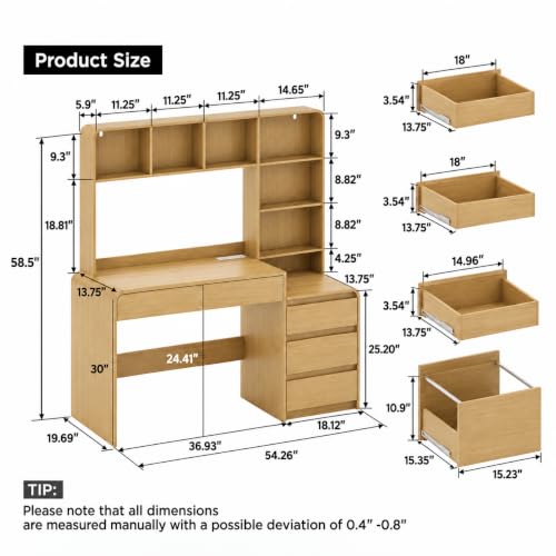 55.1" Computer Desk with Hutch & 4 Storage Drawers