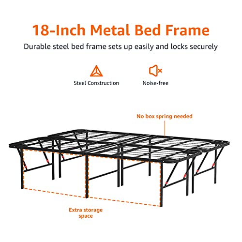 Bed Frame with Storage, Foldable Metal Platform, Sturdy Steel, No Box Spring Needed, 18 inches High, Tool-Free Setup, Full Size, Black
