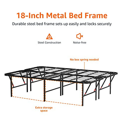Bed Frame with Storage, Foldable Metal Platform, Sturdy Steel, No Box Spring Needed, 18 inches High, Tool-Free Setup, Full Size, Black