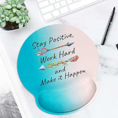 ITNRSIIET Ergonomic Mouse Pad with Wrist Support Wrist Rest Smooth Surface Non-Slip Rubber Base Comfortable Office Supplies Pain Relief, 9.8 x 9.1 inches, Inspirational Quotes