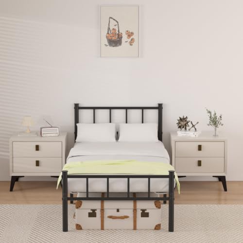 Twin Bed Frame with Headboard,Steel Slat Support,Easy Assembly
