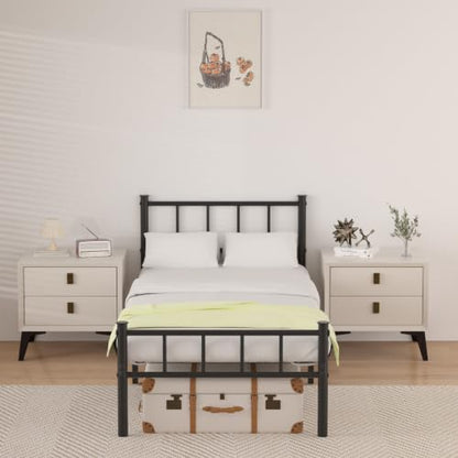 Twin Bed Frame with Headboard,Steel Slat Support,Easy Assembly