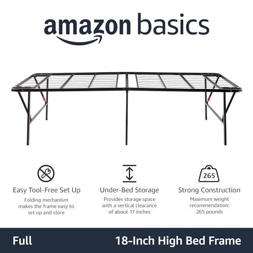 Bed Frame with Storage, Foldable Metal Platform, Sturdy Steel, No Box Spring Needed, 18 inches High, Tool-Free Setup, Full Size, Black