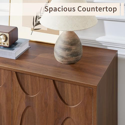 63" W Walnut Sideboard Buffet Cabinet with Storage Set of 2