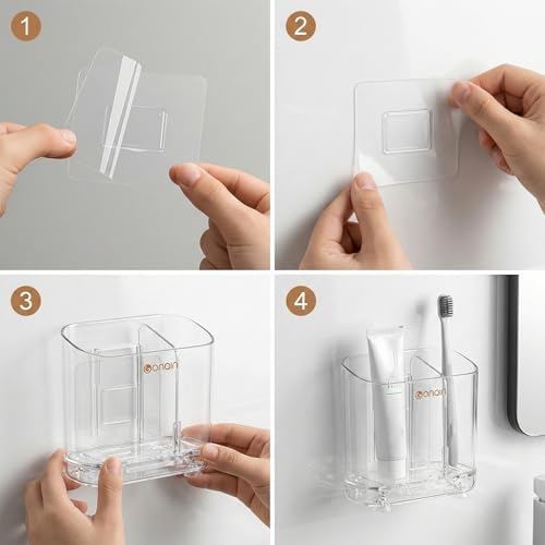 Acrylic Electric Toothbrush Holder with Detachable Base, 2 Slots Wall-Mounted Bathroom Storage Caddy, Clear Makeup Brush Organizer with Removable Divider for Toothpaste, Razors, Kitchen & Office Desk