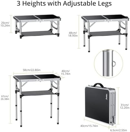 Anbte 2ft Folding Camping Table, 23"x 16" Small Folding Table Portable