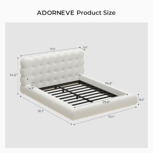 Upholstered Cloud Bed Frame Queen with Tufted Wave Headboard,Beige