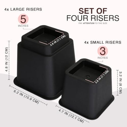 Adjustable Bed Risers 3 & 5 Inch, Black, 36-Pack