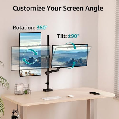 MOUNT PRO Vertical Dual Monitor Mount, Stacked Monitor Stand for 2 Computer Screens up to 32 inches, Full Motion Adjustable Tall Display Desk Mount, Each Arm Holds up to 17.6lbs, VESA Mount