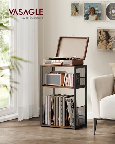 3-Tier Record Player Stand, Vinyl Record Storage up to 100 Albums