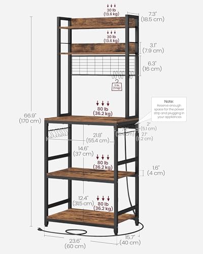 Bakers Rack with Power Outlet, 23.6 Inches Microwave Stand