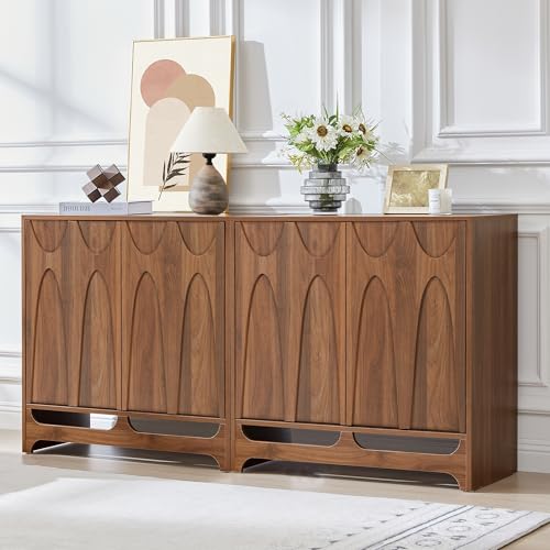 63" W Walnut Sideboard Buffet Cabinet with Storage Set of 2