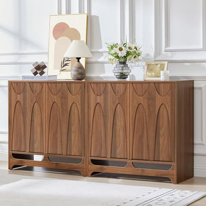 63" W Walnut Sideboard Buffet Cabinet with Storage Set of 2