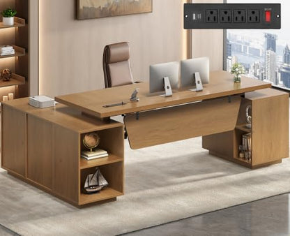 85.8" Large Executive Desk with Power Outlet, Ample Storage
