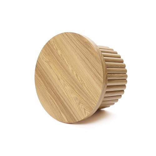 LuxenHome 23.5" Small Round Coffee Table, Fluted Accent Table Living Room