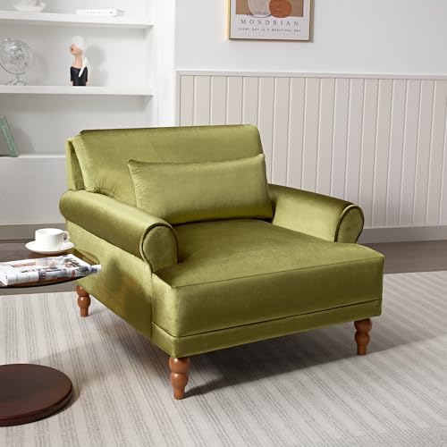 Oversized Velvet Accent Arm Chair with Roman Column Legs, Green