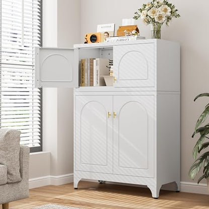 32" Black Stackable Metal Storage Cabinet with Arched Doors