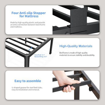 14 Inch King Bed Frame with Rounded Corner & 4 Mattress Baffles