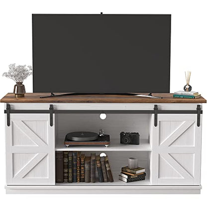 TV Stand for 65 Inch TV, Sliding Barn Doors, Bright White