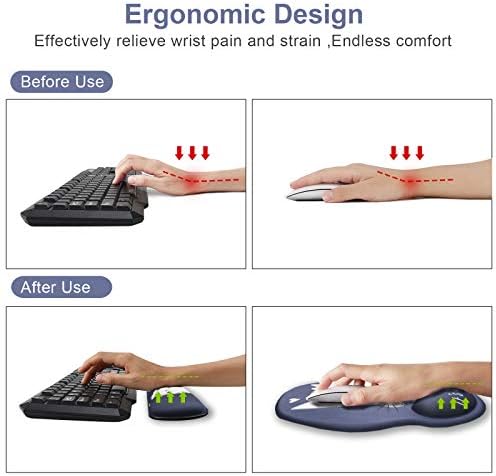 Keyboard Mouse Pad Wrist Rest, Gel Ergonomic Wrist Rest Support Mousepads,Non Slip Rubber Base Wrist Support with Memory Foam for Laptop Computer Home Office Work, Durable Comfortable,Cute Cat