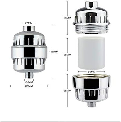 Shower Filter Replacement, 15 Stage Shower Filter Cartridge for Hard Water, Suitable for People with Sensitive and Dry Skin and Scalp, Improves the Condition of Your Skin, Hair and Nails