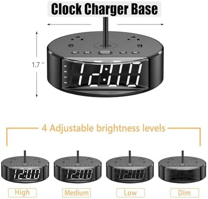 Touch Control Nightstand Light Bedside Table Lamp with USB C Charging Ports Alarm Clock 3 Way Dimmable Lamp for Bedroom Living Room Home（Gray） Thanksgiving Gifts