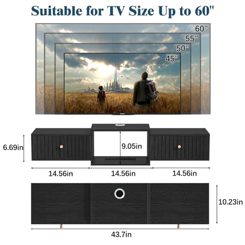 43" Floating TV Stand, Wood Entertainment Center with Big Storage