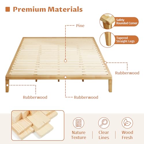 IOTXY King Platform Bed Frame - 12" Solid Wood Mattress Foundation Base