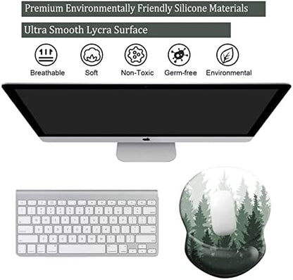 Ergonomic Mouse Pad with Support - Comfortable Wrist Rest, Non-Slip PU Base for Home Office, Studying, Gaming (Foggy Forest)