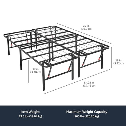 Bed Frame with Storage, Foldable Metal Platform, Sturdy Steel, No Box Spring Needed, 18 inches High, Tool-Free Setup, Full Size, Black
