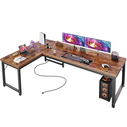 63 Inch L Shaped Desk with Power Outlets & 0.95 Inch Thicker Desktop