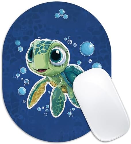 Oval Mouse Pad 6x8in Non-Slip for Laptop,Cartoon Turtle