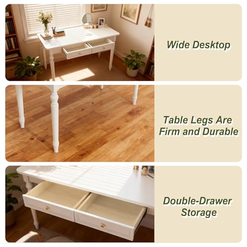 48in Rubber Wood Desk with Two Drawers,Home Writing Tables with Storage