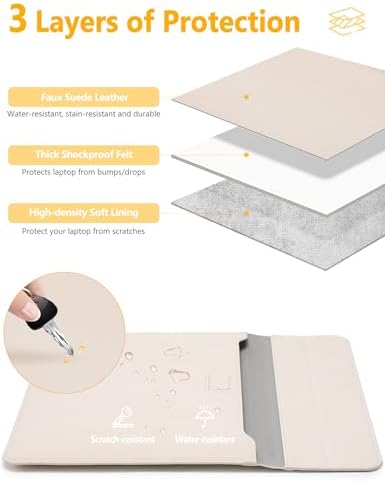 HYZUO 13.3-14 Inch Laptop Case Sleeve with Stand Feature, Beige