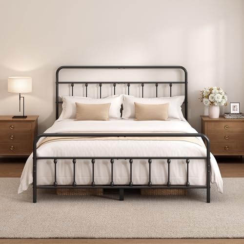 King Size Metal Bed Frame with Headboard and Footboard,Black